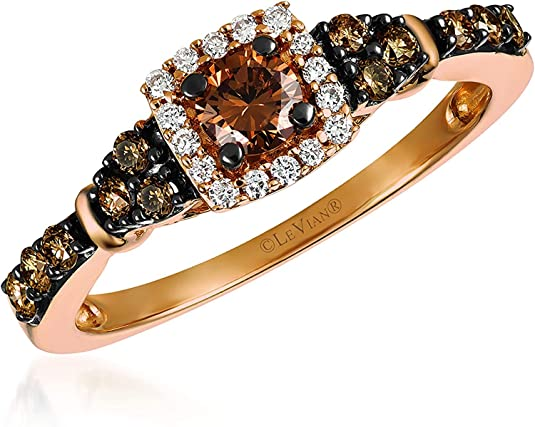 1/2 Carat White and Chocolate Diamond Cushion Shaped Halo Ring for Women in 14k Rose Gold (G-H/Fancy Brown, VS2-SI1, cttw) Engagement Anniversary Ring Size 5 to 10 by LeVian