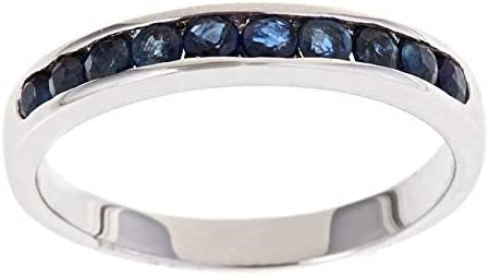 Gin & Grace 10K White Genuine Blue Sapphire Ring with Diamonds for women | Ethically, authentically & organically sourced (Round-Cut) shaped Sapphire hand-crafted jewelry for her | Sapphire Ring for w